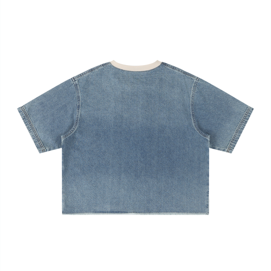 Unisex Vintage Wash Boxy Raw Hem Denim T-Shirt