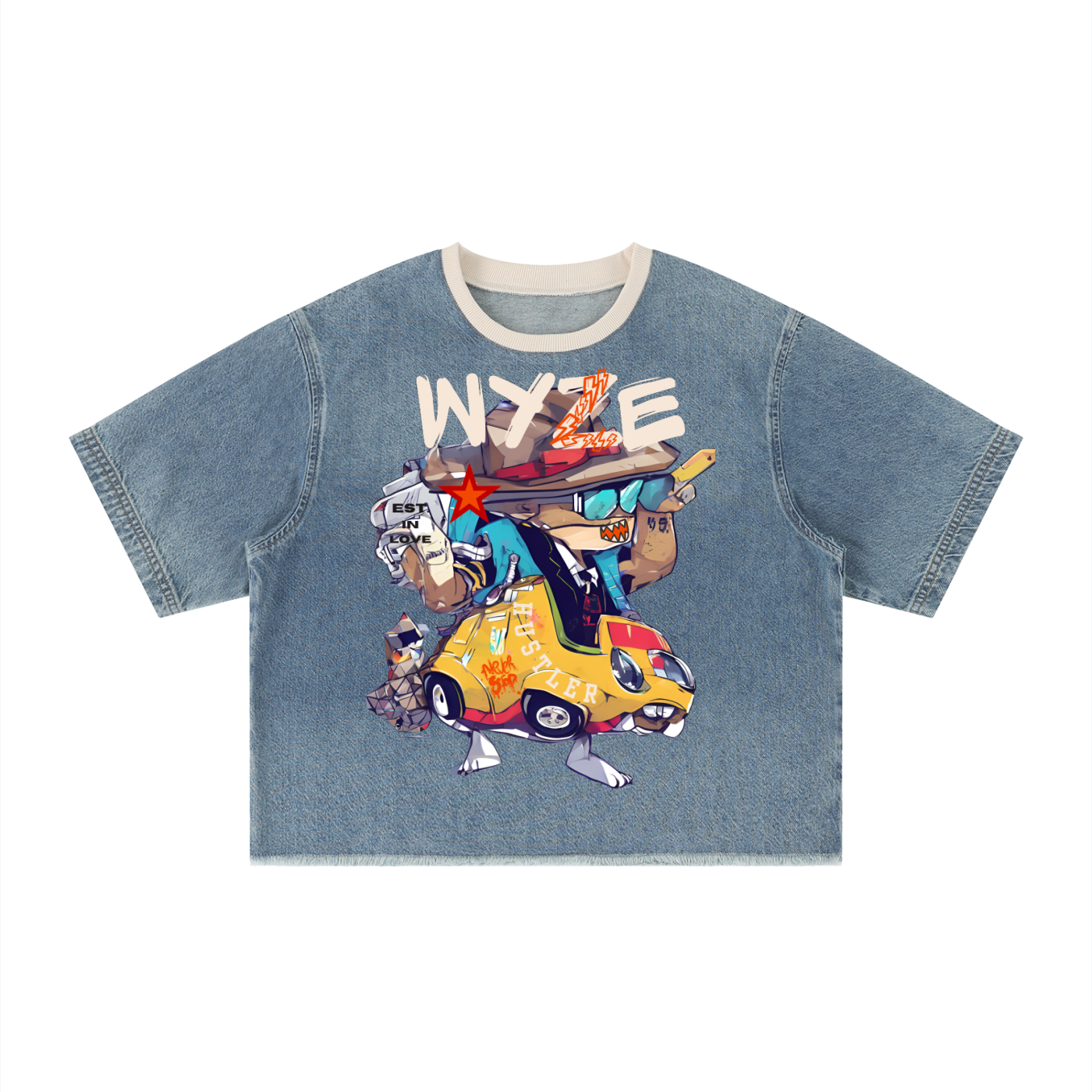 Unisex Vintage Wash Boxy Raw Hem Denim T-Shirt
