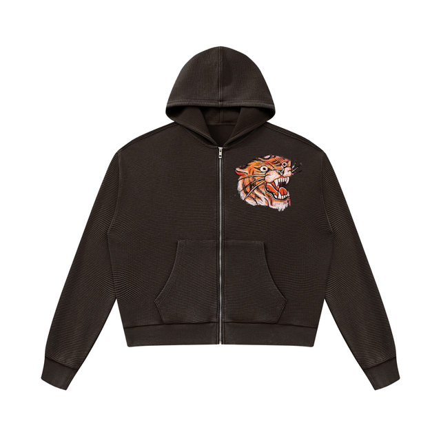 Unisex Mineral Wash Boxy Waffle Hoodie in Coffee by DKRTL WYZE