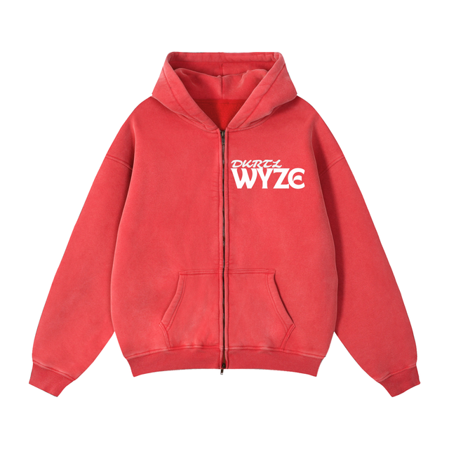 Zip-Through Boxy Fleece Hoodie in Red by DKRTL WYZE