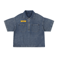 Unisex Vintage Wash Boxy Quarter-Zip Denim Shirt