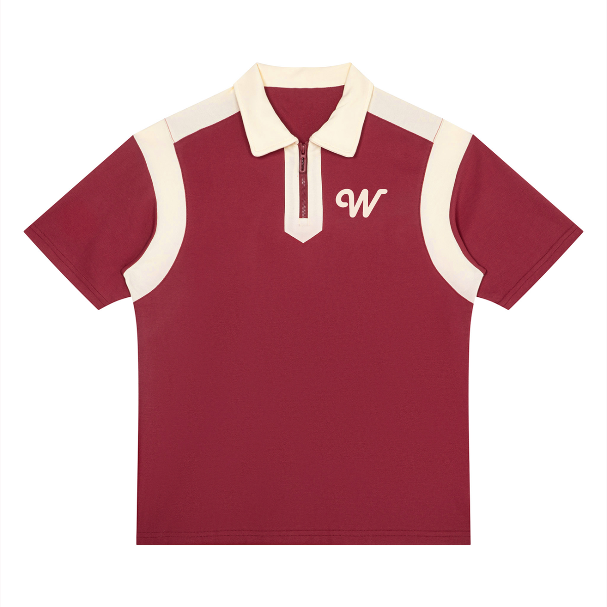 Unisex Color Block Quarter Zip Polo Shirt in Wine Red with Apricot by DKRTL WYZE