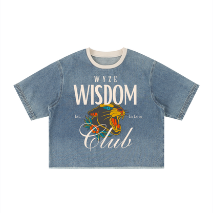 Unisex Vintage Wash Boxy Raw Hem Denim T-Shirt
