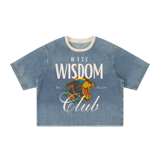 Unisex Vintage Wash Boxy Raw Hem Denim T-Shirt
