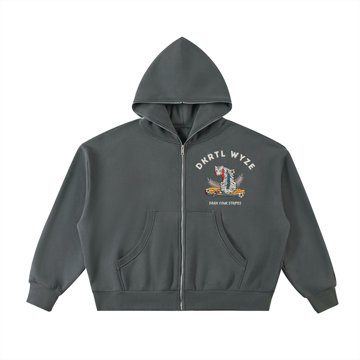 Fleeced Full-Zip Boxy Hoodie in Charcoal Gray by DKRTL WYZE