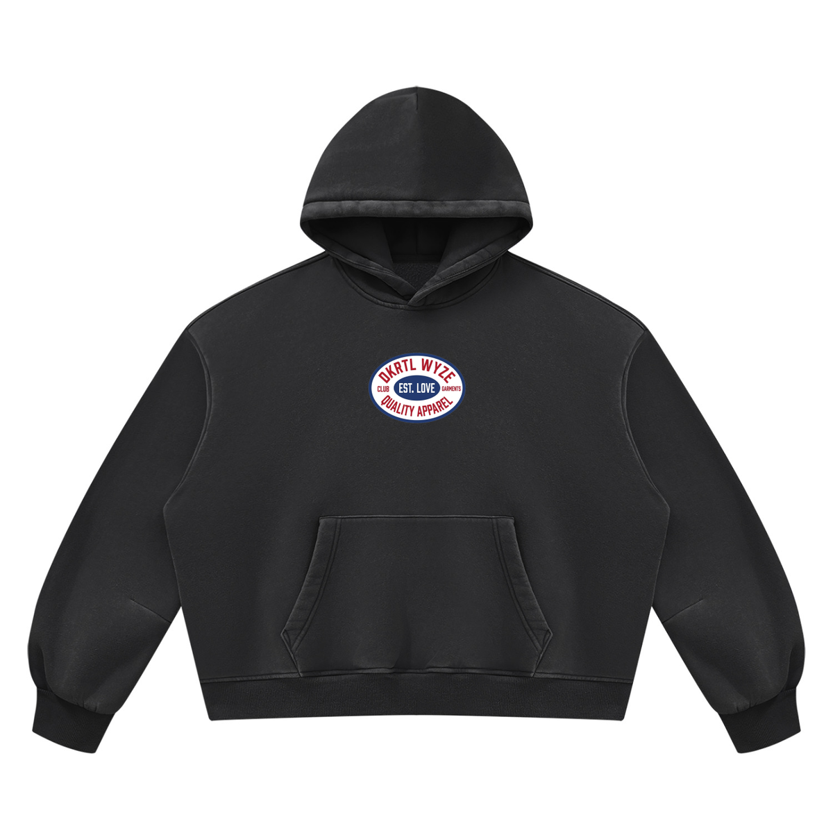 Unisex Vintage Wash Boxy Fleece Hoodie in Black by DKRTL WYZE