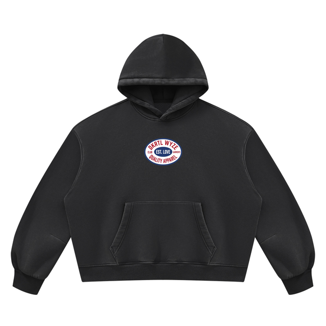 Unisex Vintage Wash Boxy Fleece Hoodie in Black by DKRTL WYZE