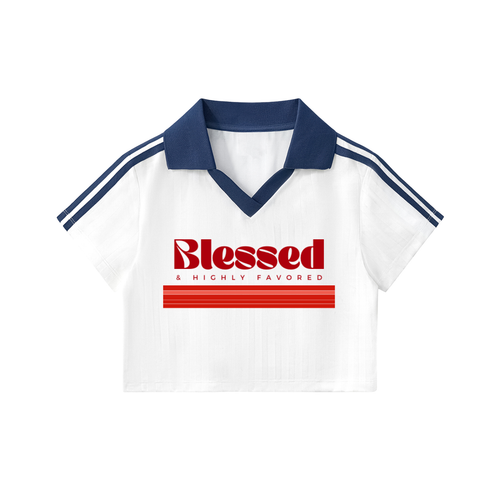 Contrast Collar Striped Cropped Jersey in White with Navy Blue by DKRTL WYZE
