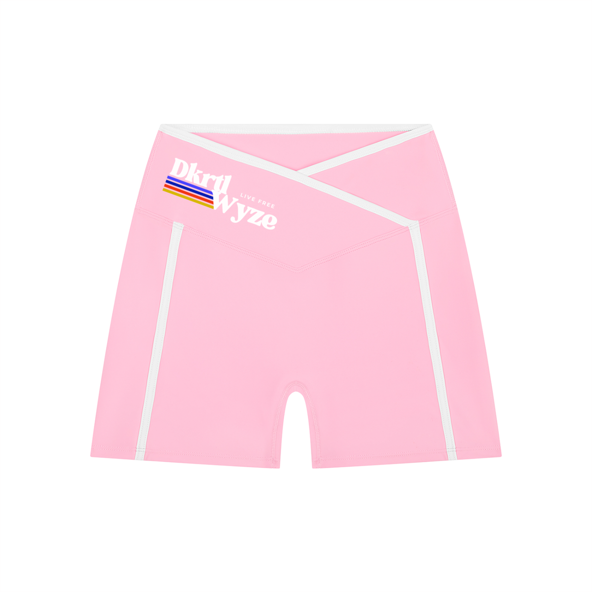 Women’s High Rise Color Block Yoga Shorts in Light Pink by DKRTL WYZE