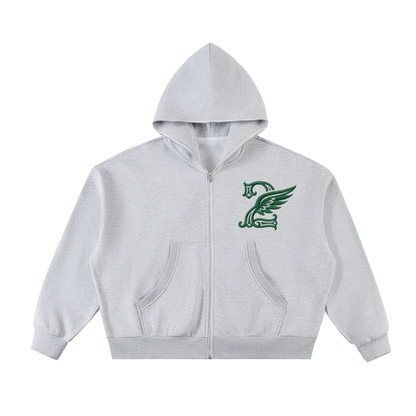 Fleeced Full-Zip Boxy Hoodie