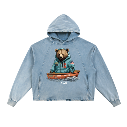 Vintage Washed Frayed-Hem Hoodie