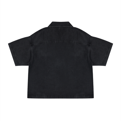 Unisex Vintage Wash Boxy Quarter-Zip Denim Shirt