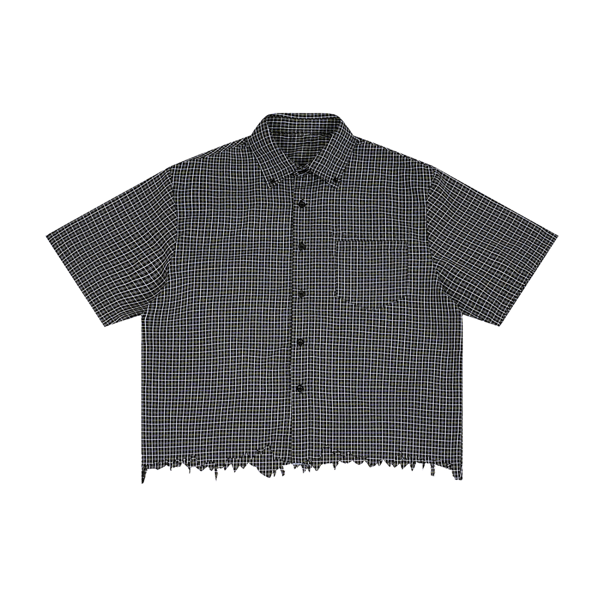 Unisex Distressed Plaid Boxy Shirt in Black by DKRTL WYZE
