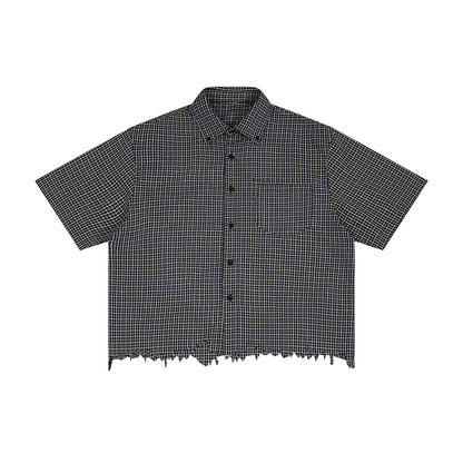 Unisex Distressed Plaid Boxy Shirt