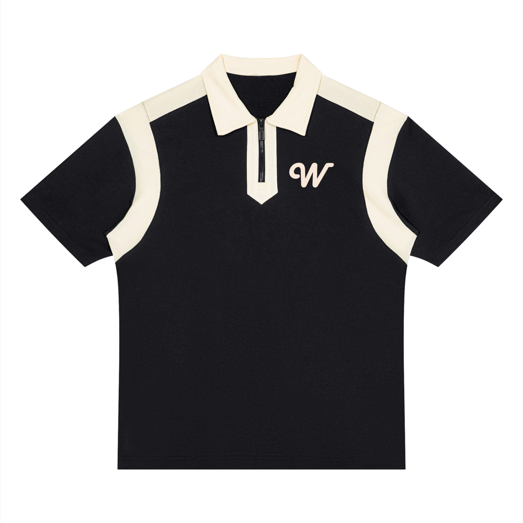 Unisex Color Block Quarter Zip Polo Shirt