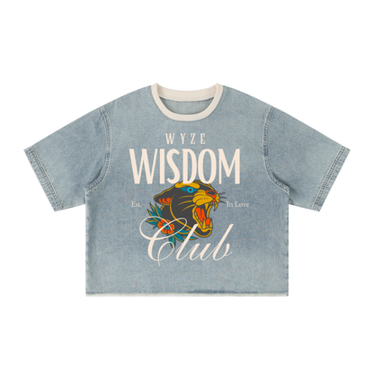 Unisex Vintage Wash Boxy Raw Hem Denim T-Shirt