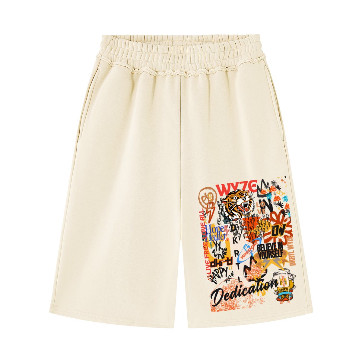 Unisex Raw Edge Fleece Shorts in Apricot by DKRTL WYZE