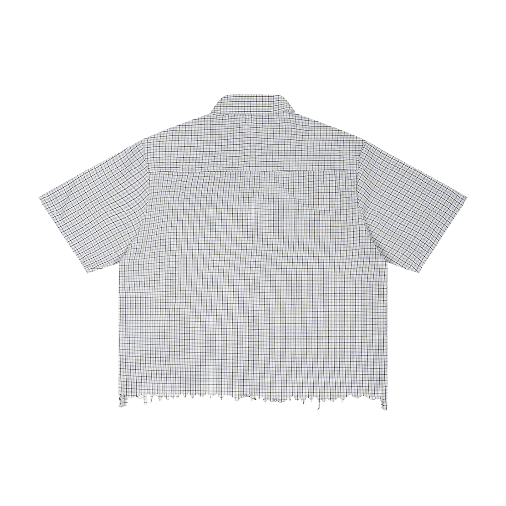 Unisex Distressed Plaid Boxy Shirt