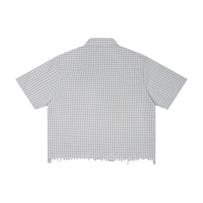 Unisex Distressed Plaid Boxy Shirt