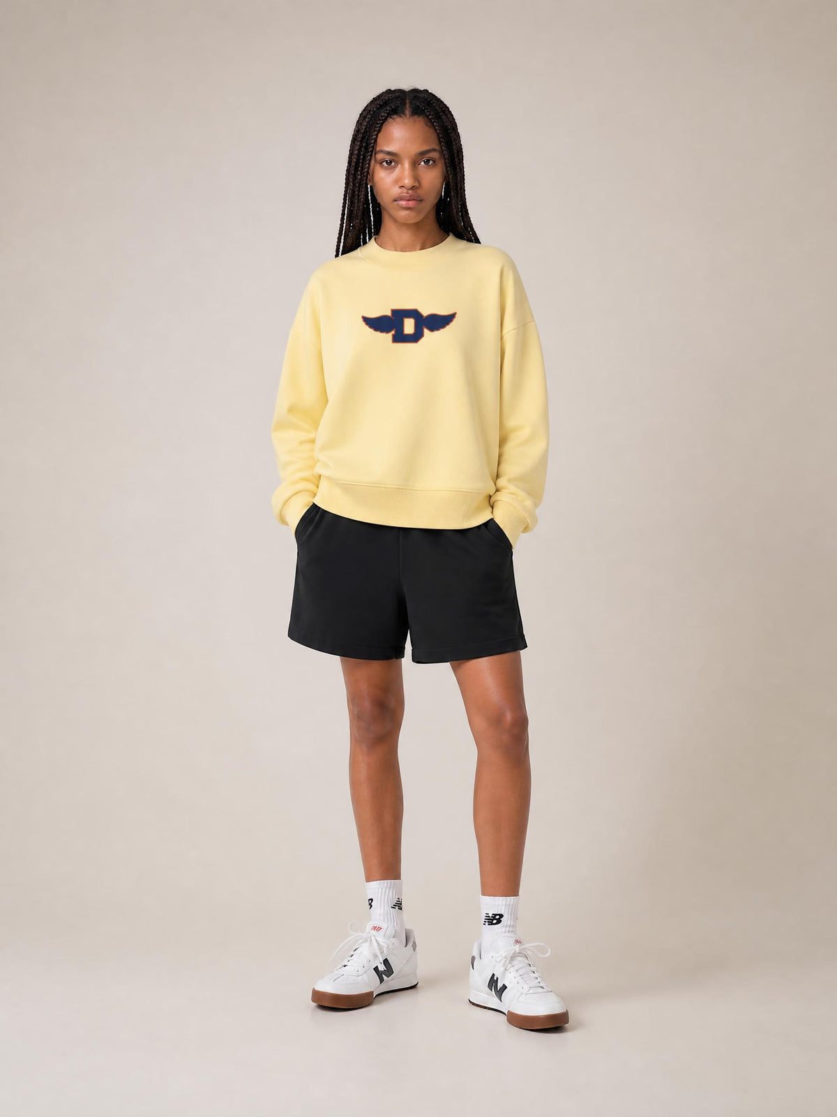 Essential Fleece Mock-Neck Crew Sweatshirt in Yellow by DKRTL WYZE