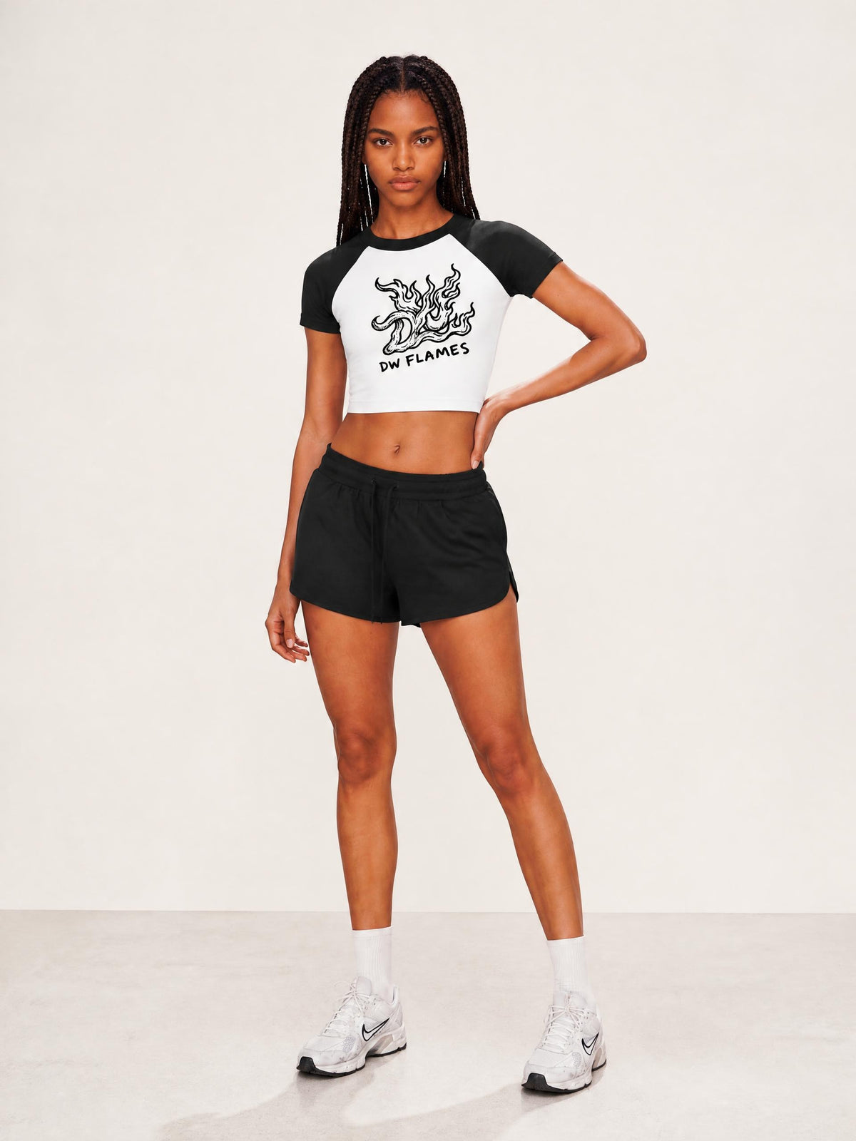 Women's Color Block Raglan Crop T-Shirt in White with Black by DKRTL WYZE