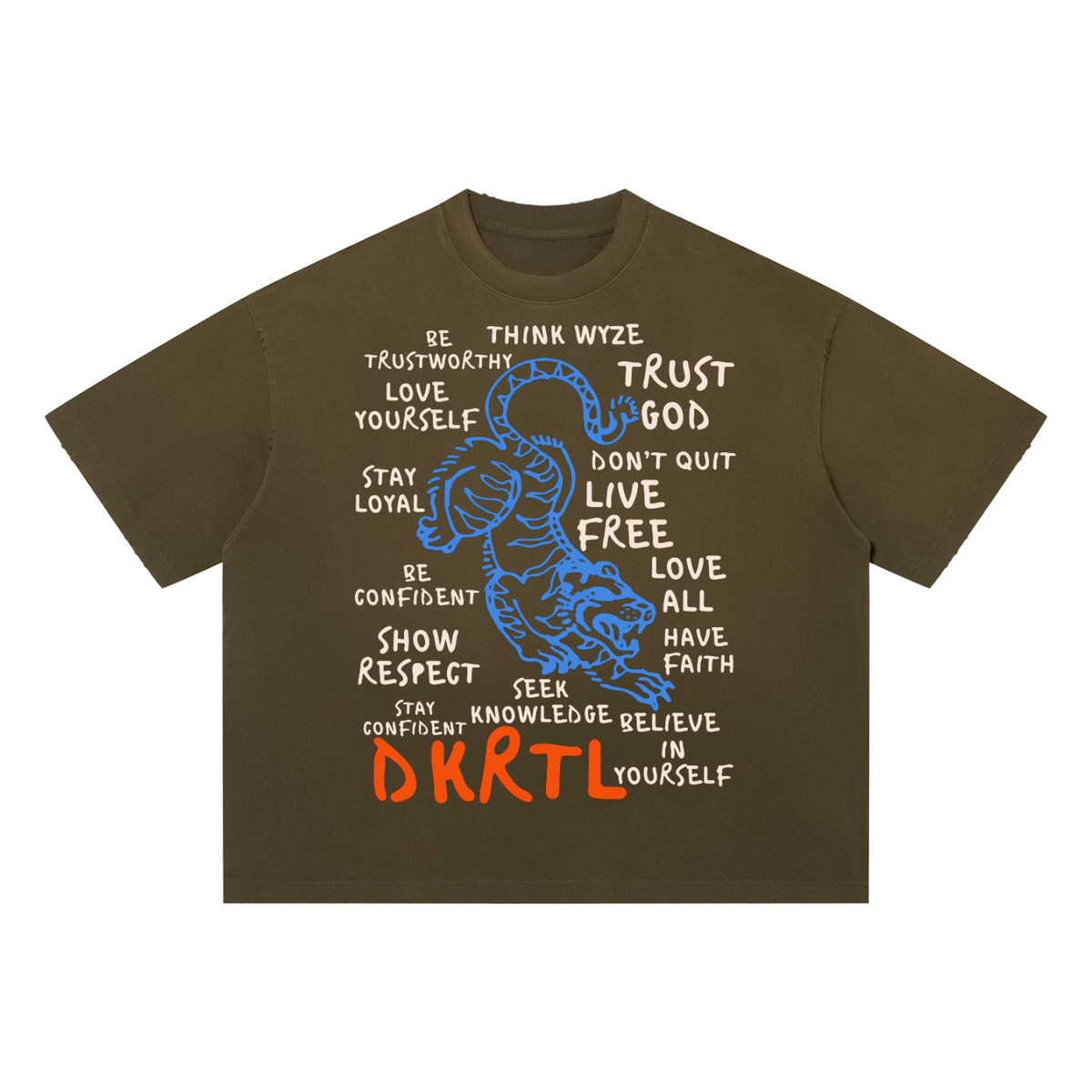 Unisex Sun Fade Distressed Boxy T-Shirt in Army Green by DKRTL WYZE