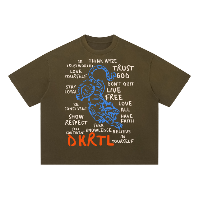 Unisex Sun Fade Distressed Boxy T-Shirt in Army Green by DKRTL WYZE