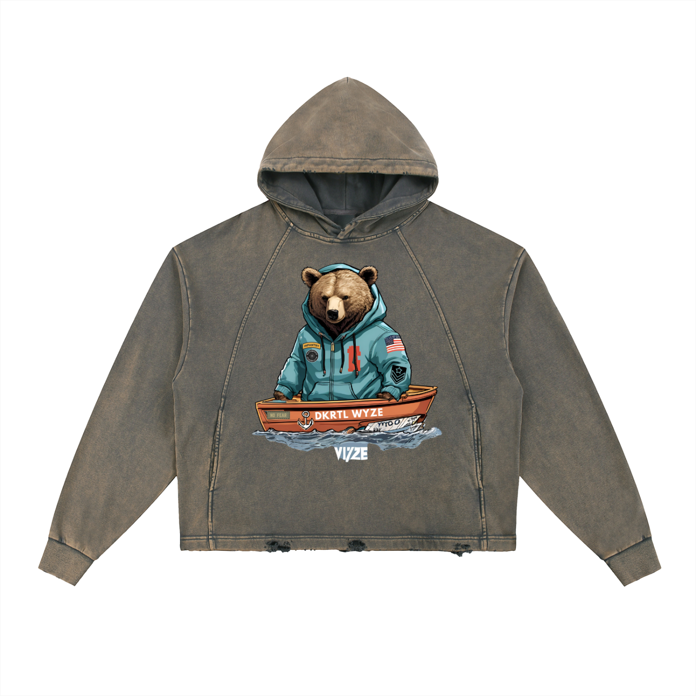 Vintage Washed Frayed-Hem Hoodie
