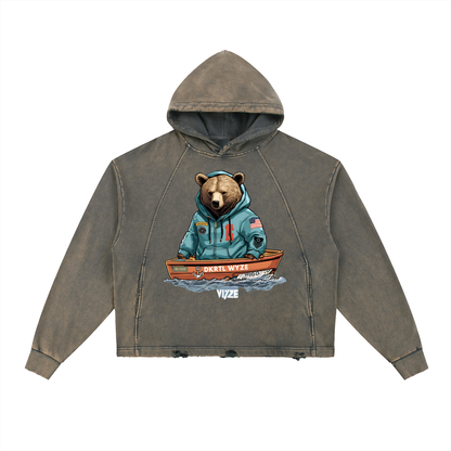 Vintage Washed Frayed-Hem Hoodie