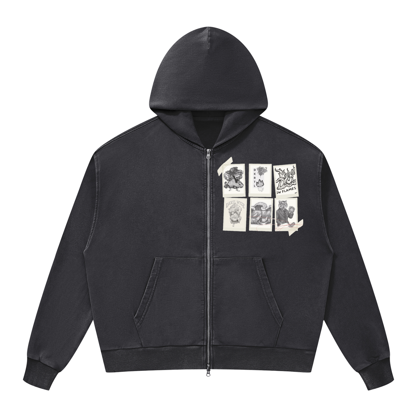 Unisex Mineral Wash Boxy Full Zip Hoodie