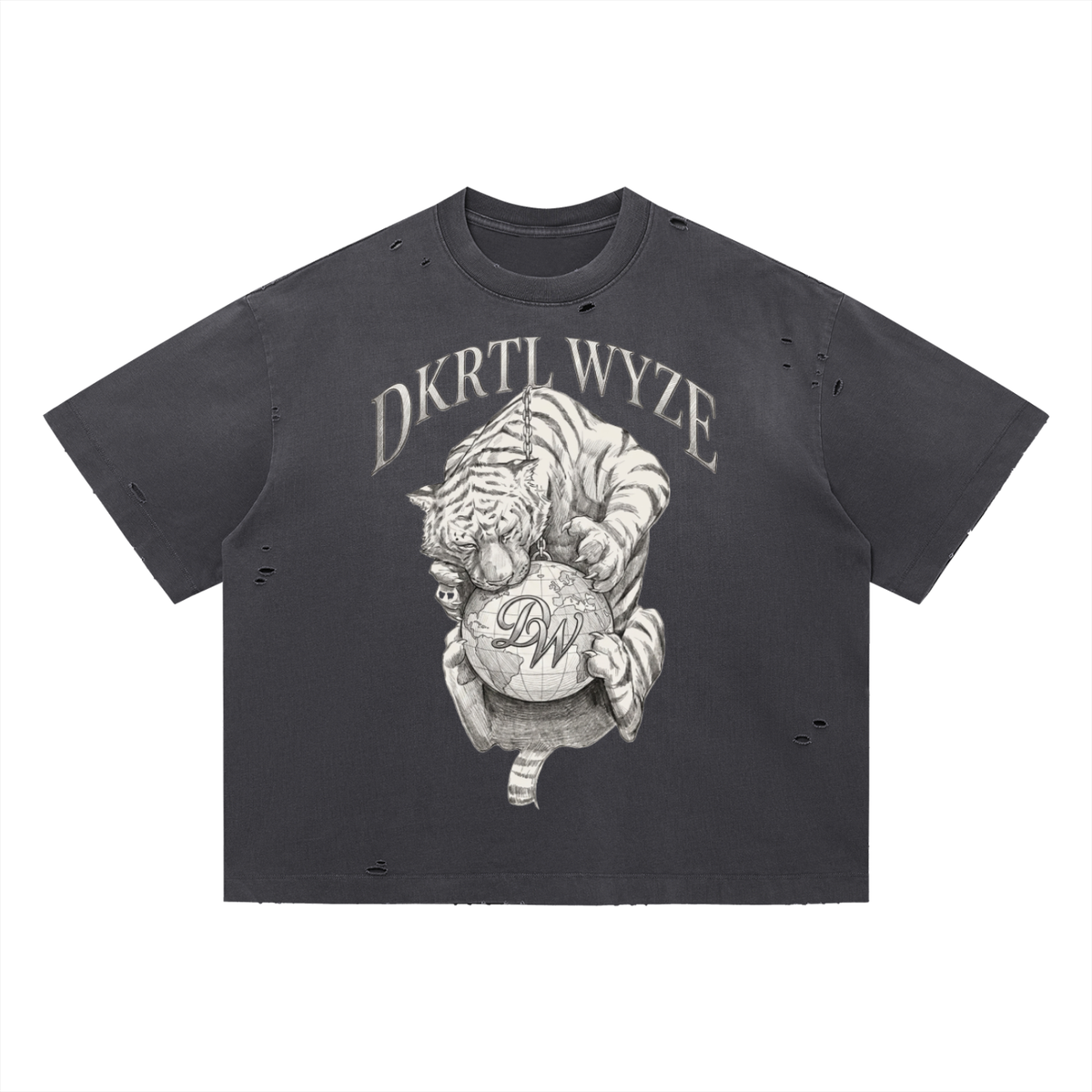Vintage Washed Distressed Boxy Oversized T-Shirt in Dark Gray by DKRTL WYZE