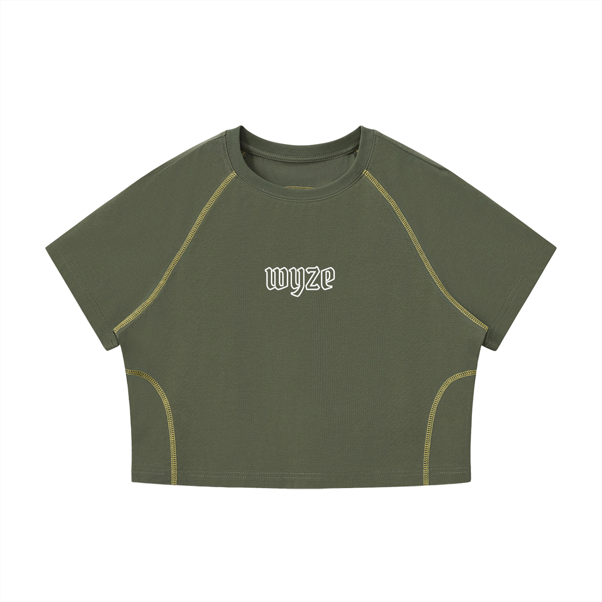 Women's Contrast Stitch Raglan Crop T-Shirt in Army Green by DKRTL WYZE