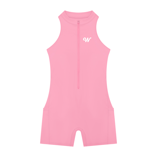 Women’s Quarter-Zip Yoga Romper in Pink by DKRTL WYZE