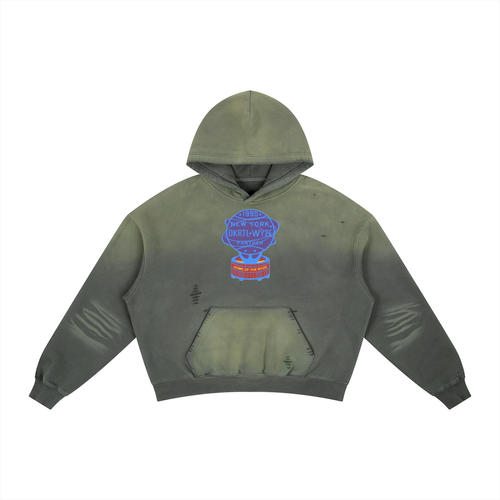Frayed Sunfade Boxy Fleece Hoodie in Gray by DKRTL WYZE