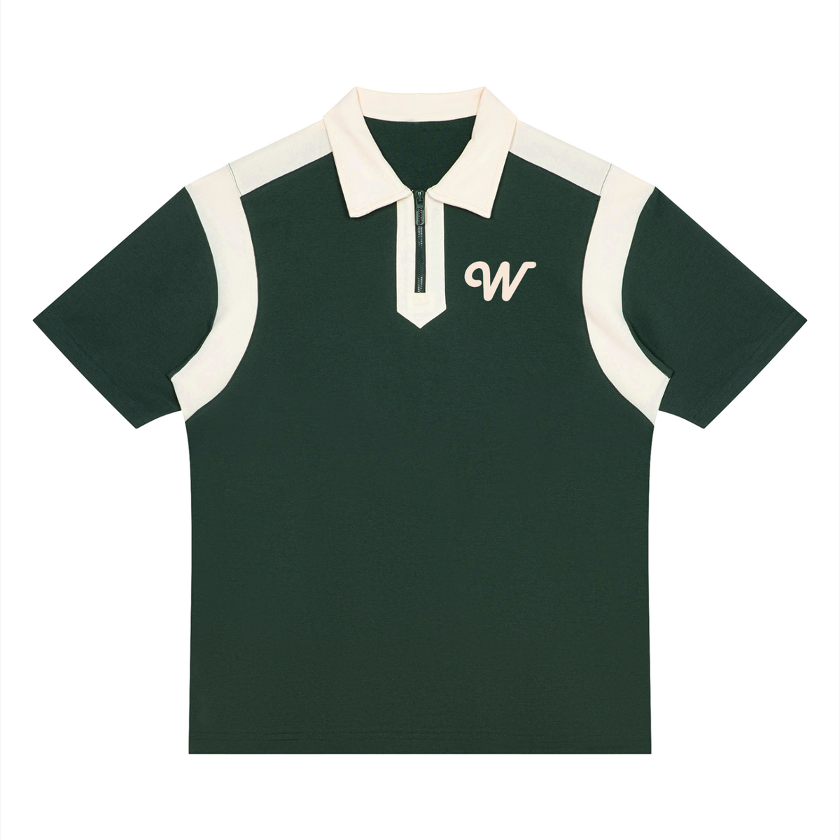 Unisex Color Block Quarter Zip Polo Shirt in Blackish Green with Apricot by DKRTL WYZE