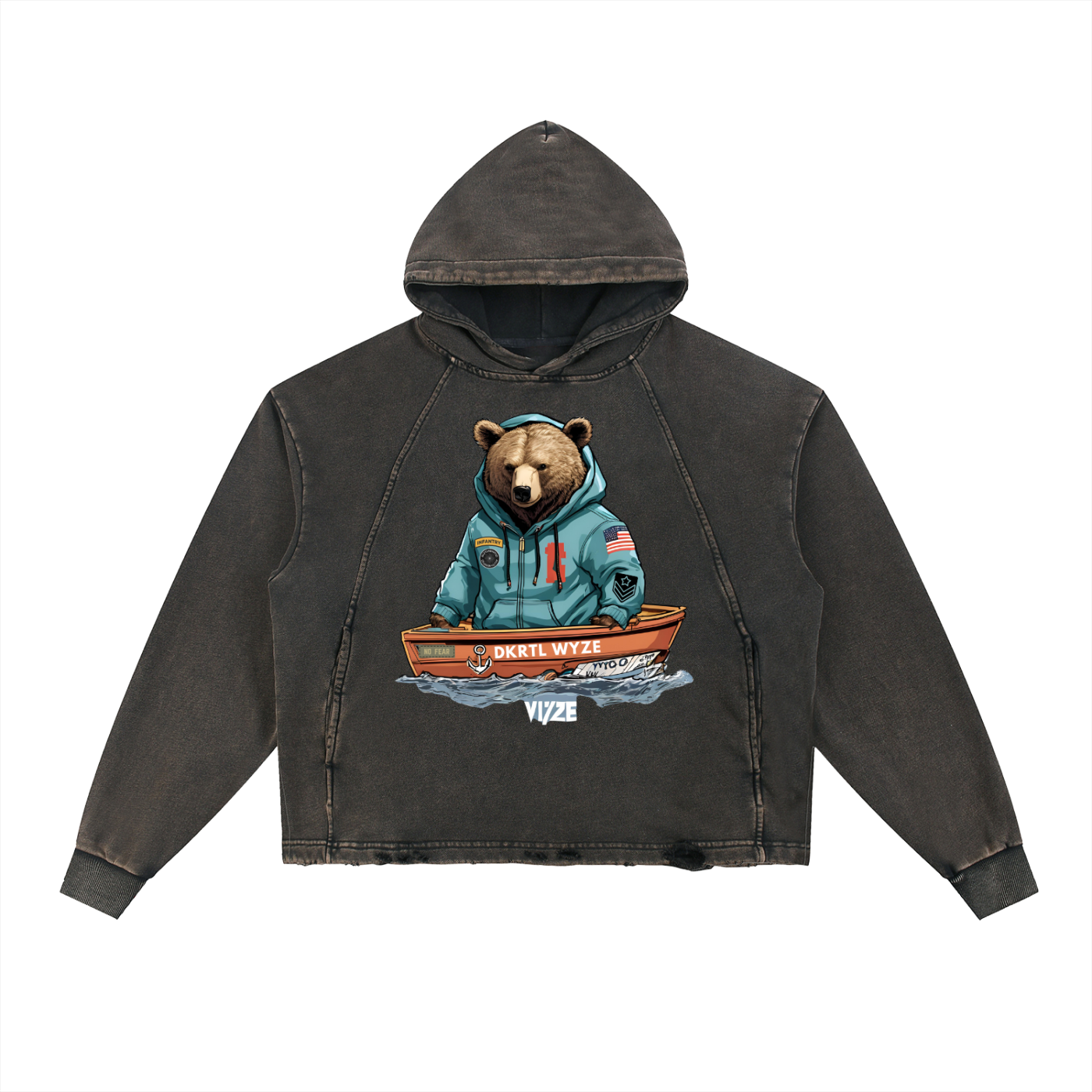 Vintage Washed Frayed-Hem Hoodie