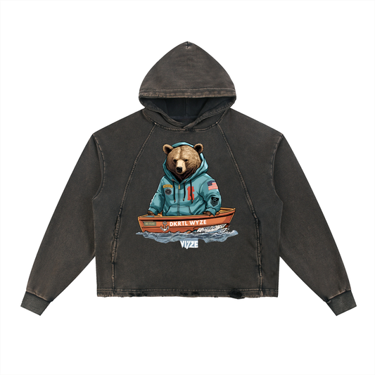 Vintage Washed Frayed-Hem Hoodie