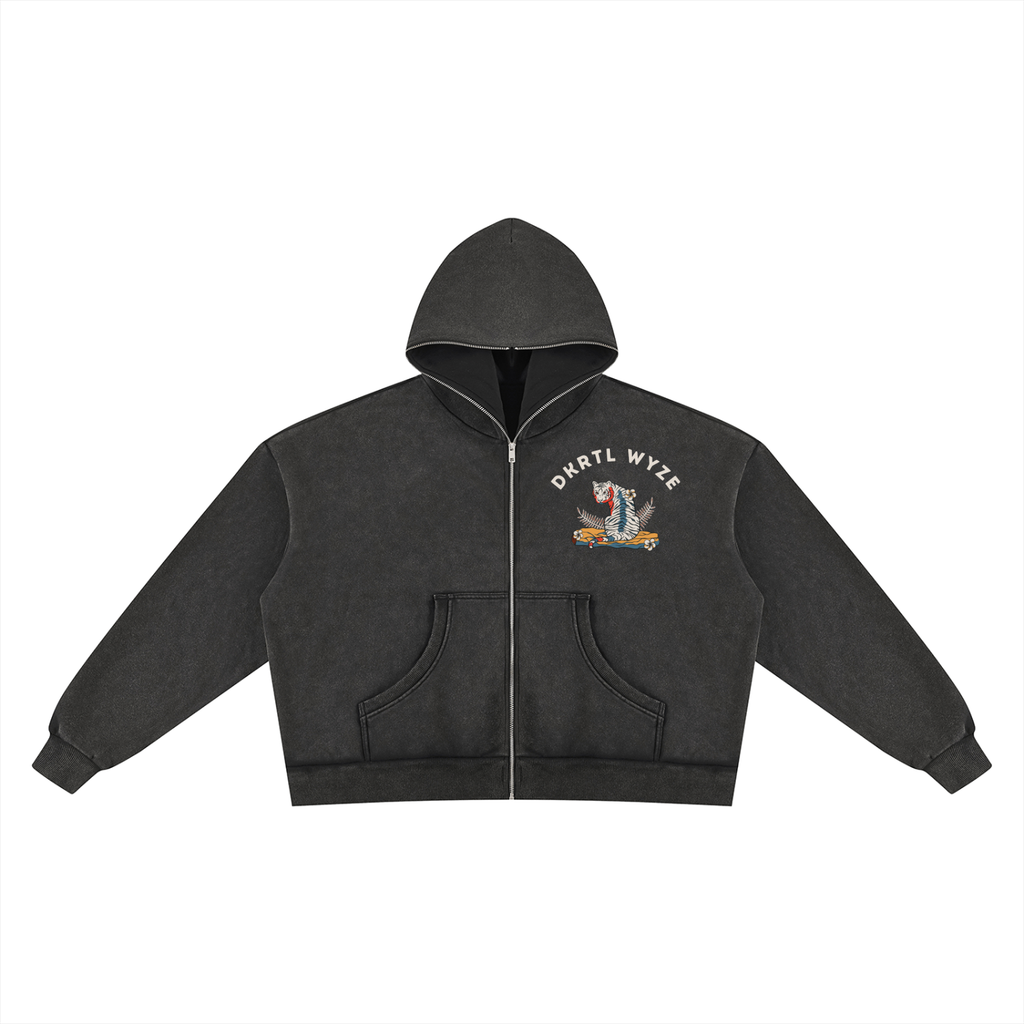 Unisex Vintage Wash Fleece Boxy Hoodie in Black by DKRTL WYZE