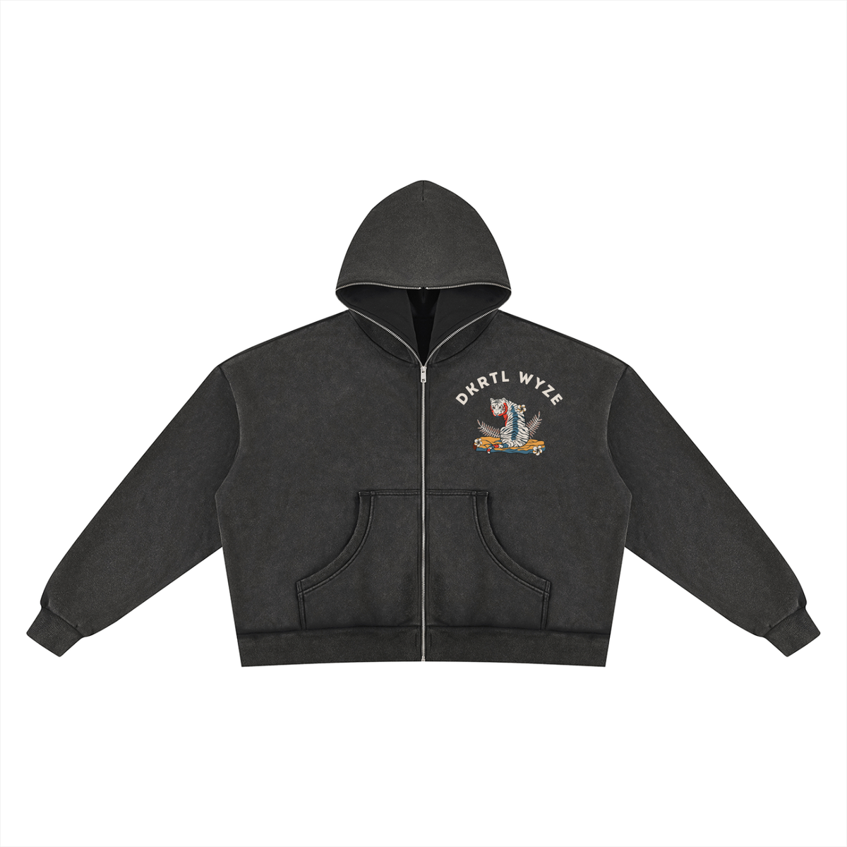 Unisex Vintage Wash Fleece Boxy Hoodie in Black by DKRTL WYZE
