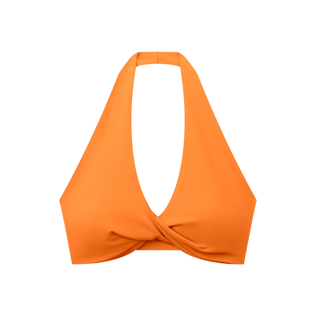 Women's Pleated Halter Sports Bra in Orange by DKRTL WYZE