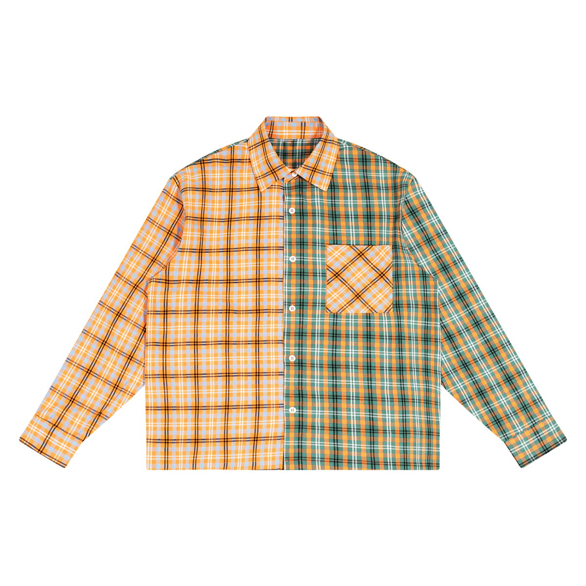 Unisex Oversized Plaid Color Block Shirt in Blackish Green with Yellow by DKRTL WYZE