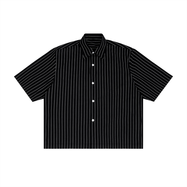 Unisex Striped Boxy Button-Up Shirt in Black by DKRTL WYZE