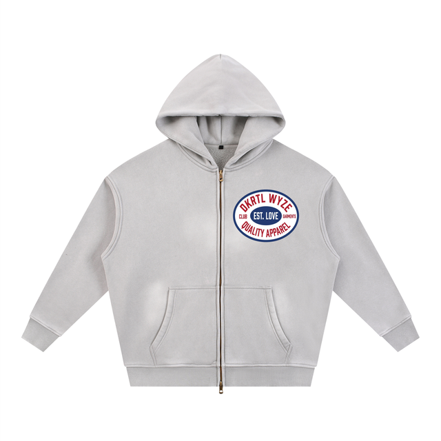 Sunfade Two-way Zipper Boxy Fleece Hoodie in Light Gray by DKRTL WYZE