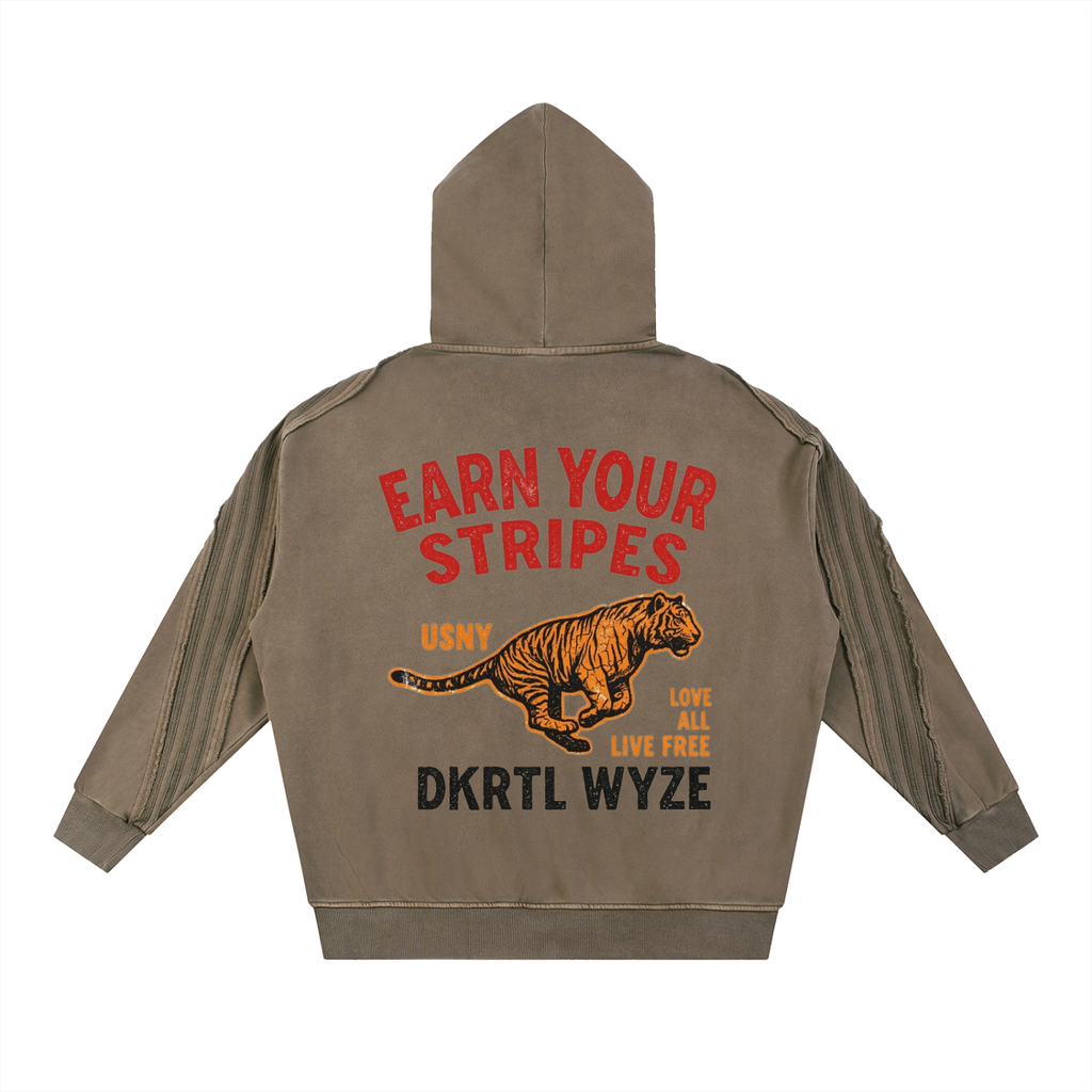 Snow Washed Tape Raw Edge Zip Hoodie