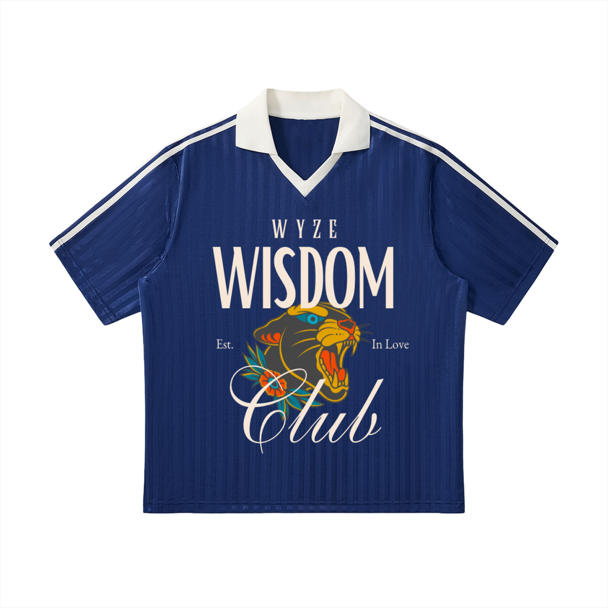 Contrast Collar Striped Soccer Jersey in Navy Blue with White by DKRTL WYZE
