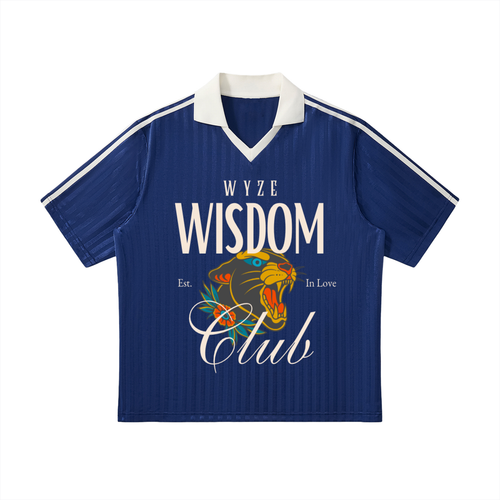 Contrast Collar Striped Soccer Jersey in Navy Blue with White by DKRTL WYZE