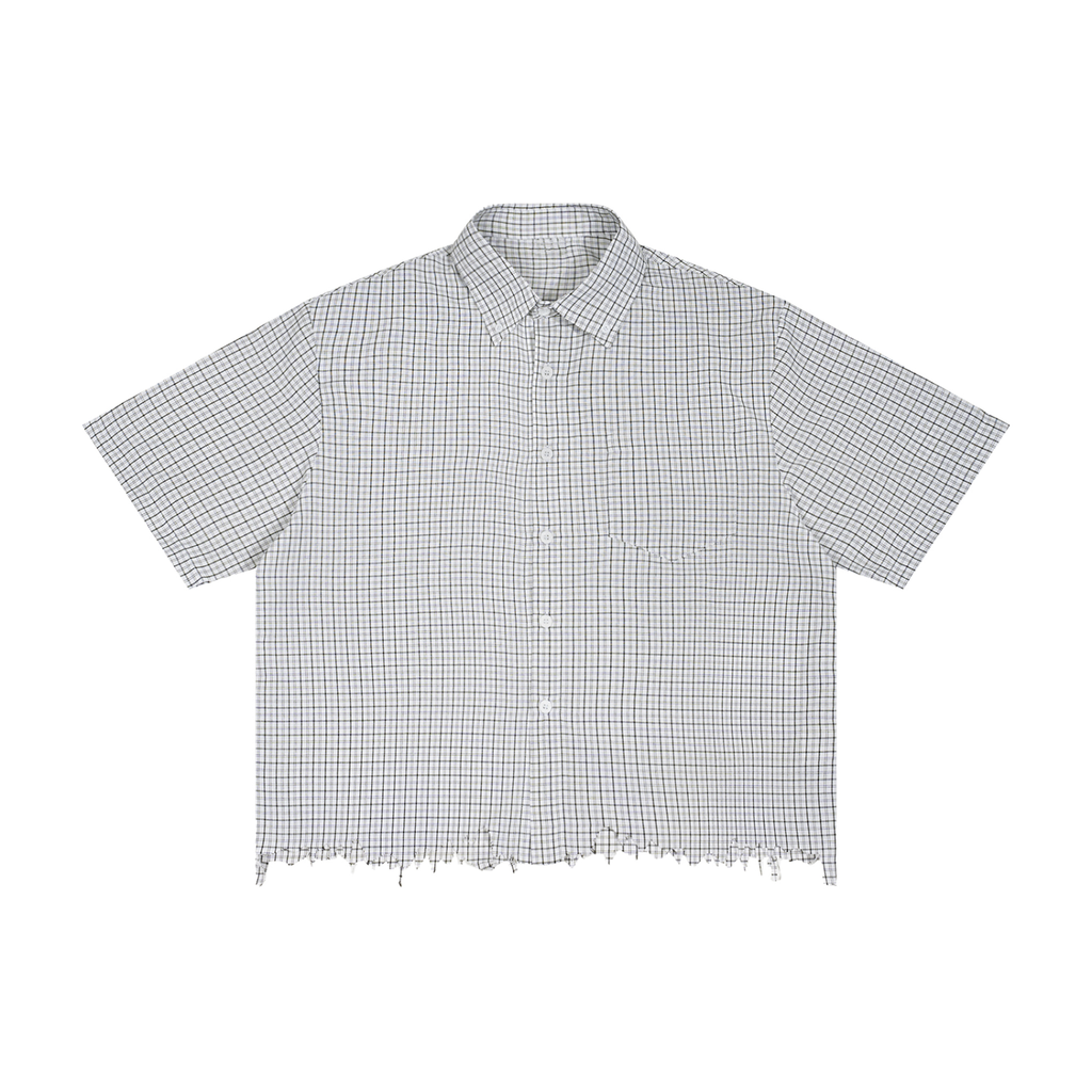 Unisex Distressed Plaid Boxy Shirt