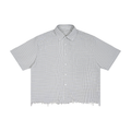 Unisex Distressed Plaid Boxy Shirt