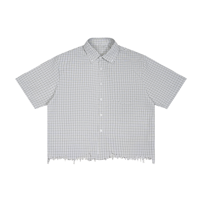 Unisex Distressed Plaid Boxy Shirt