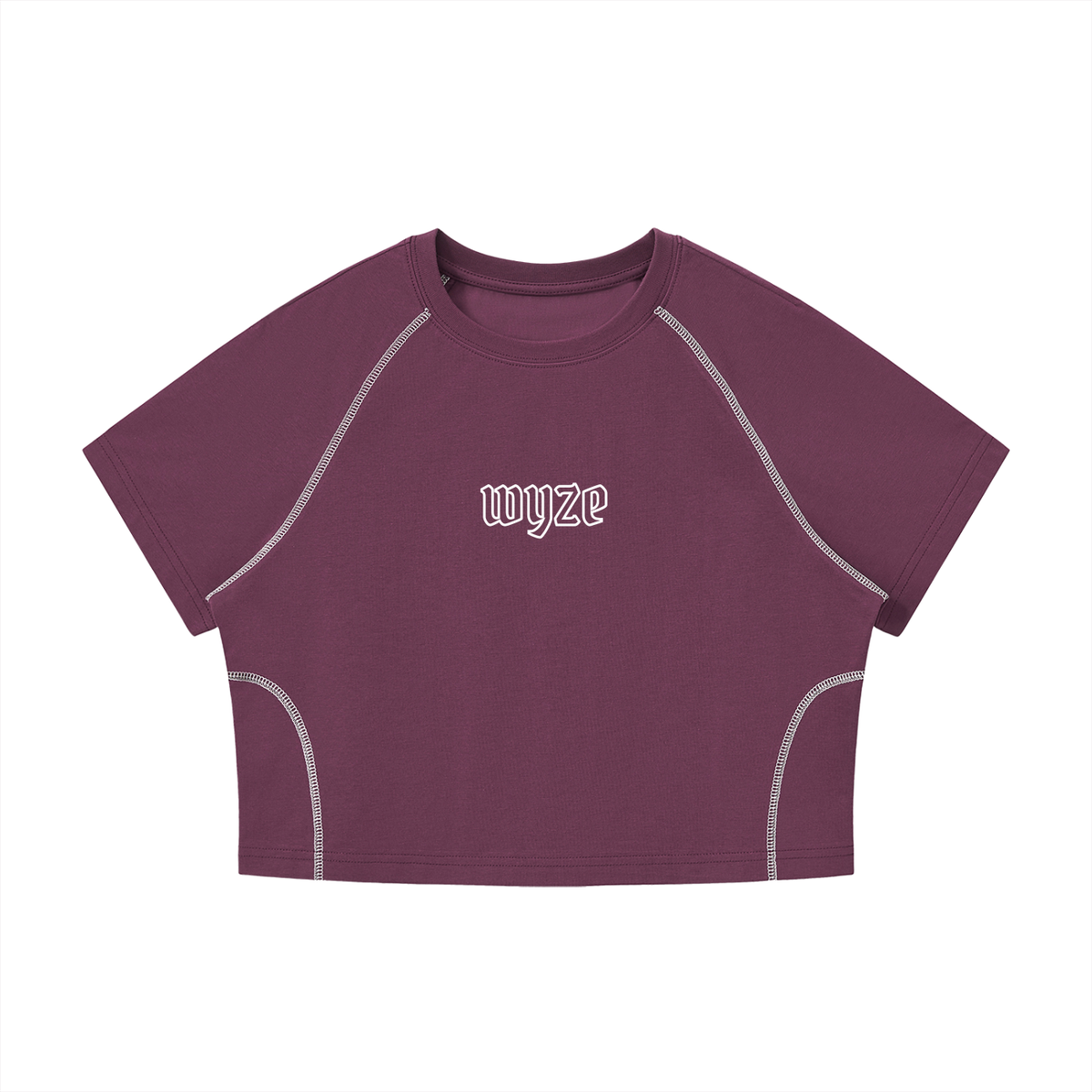 Women's Contrast Stitch Raglan Crop T-Shirt in Plum Purple by DKRTL WYZE